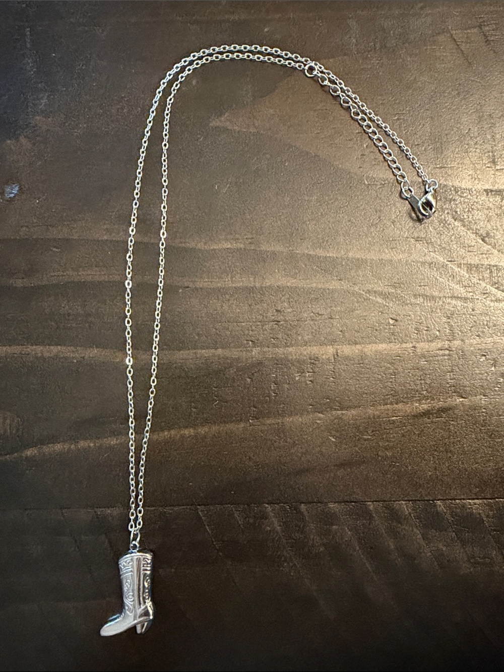 Silver Cowboy Boot Pendant Necklace